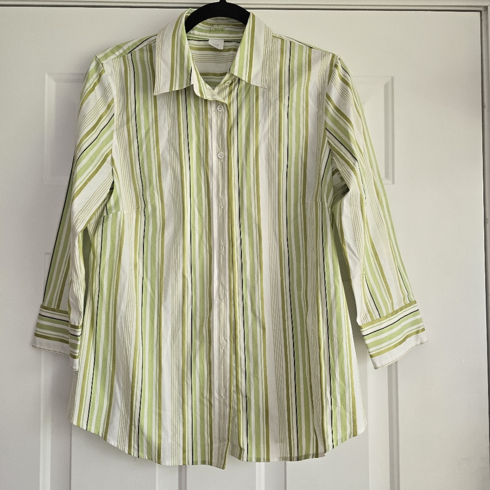 J. Crew Green & White Striped Button Down Shirt, Style 76180 SU 06, Summer 2006
